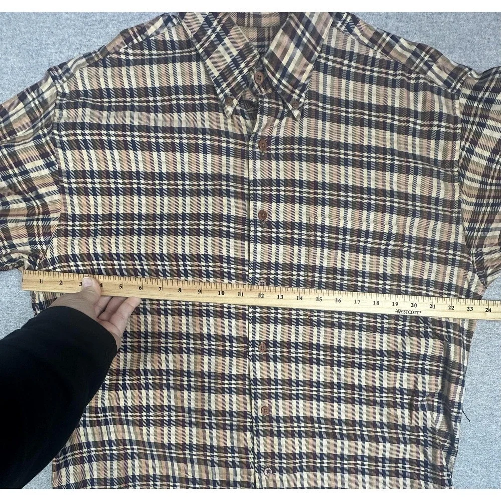 Gitman Bros Shirt Mens Large Beige Plaid‎ Twill Button Down Long Sleeve Pocket
